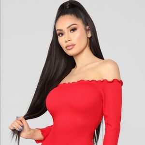 Jacky Off Shoulder Midi Dress - Red